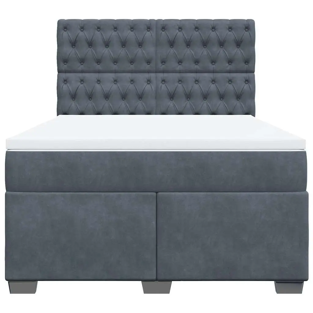 Queen Bed Frame Grey Velvet Adjustable Headboard Pocket Spring Mattress