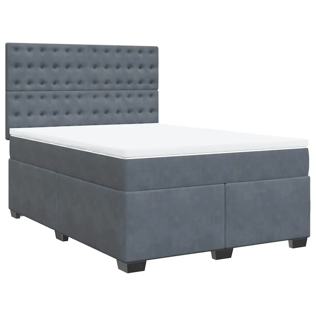 Pocket Spring Mattress with Queen Box Spring Bed Height-Adjustable Headboard Grey Velvet