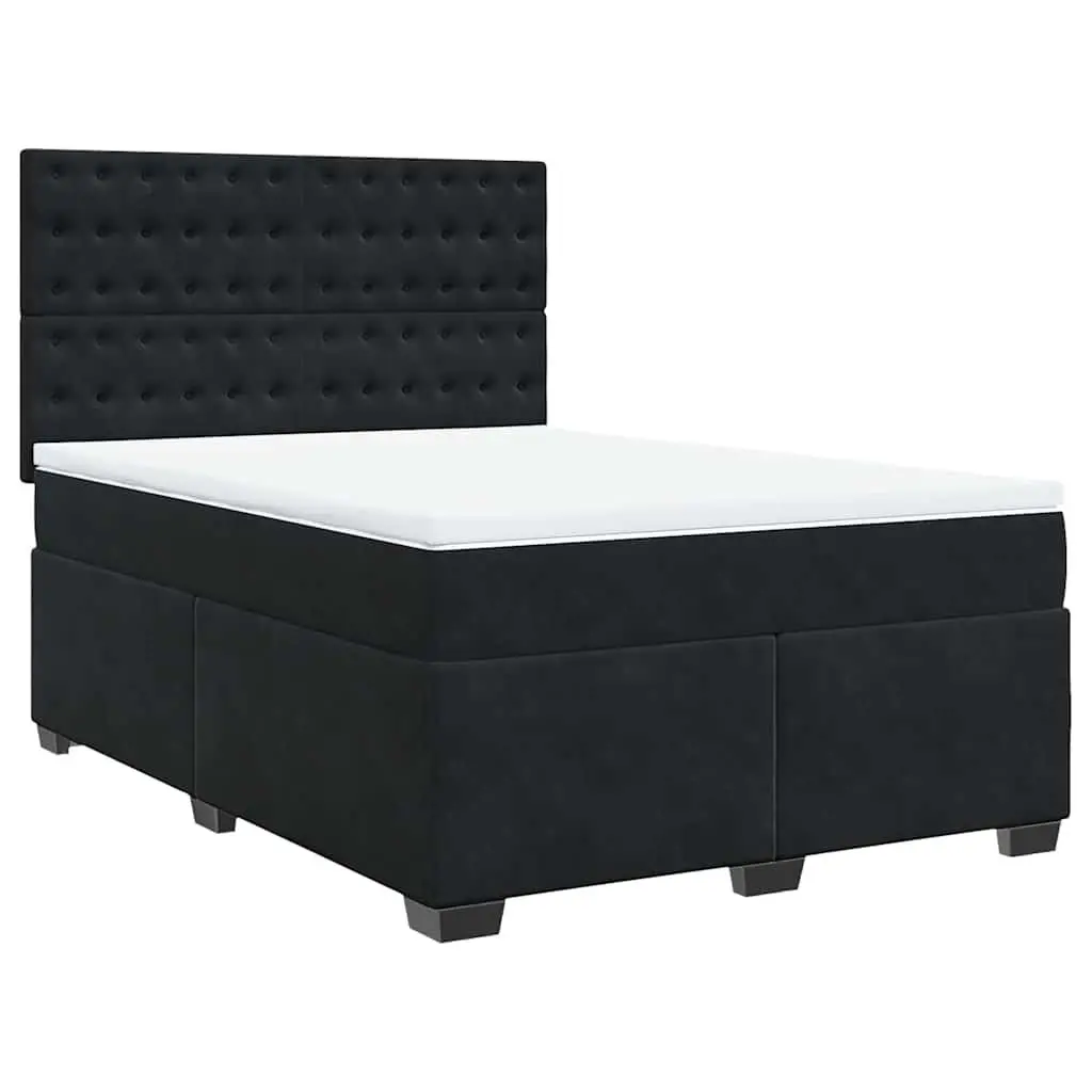 Queen Box Spring Bed Adjustable Headboard Pocket Spring Mattress Black Velvet