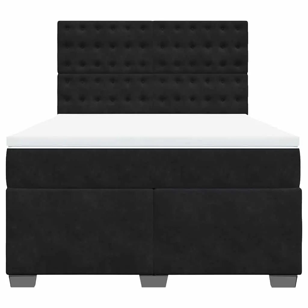 Queen Box Spring Bed Adjustable Headboard Pocket Spring Mattress Black Velvet