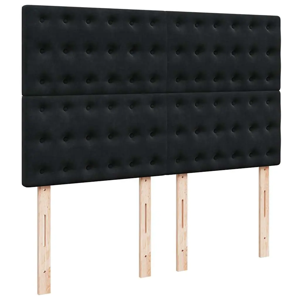 Queen Box Spring Bed Adjustable Headboard Pocket Spring Mattress Black Velvet
