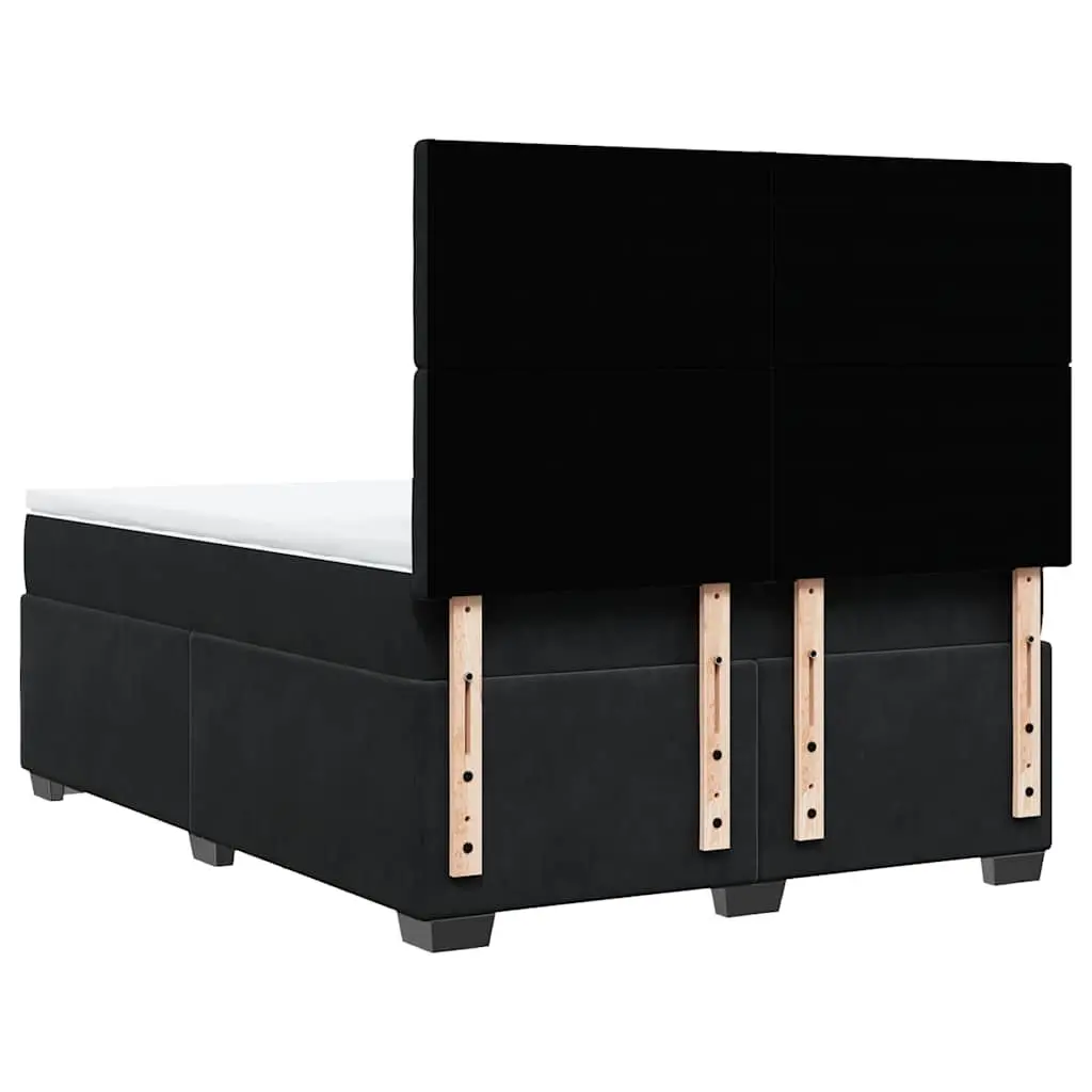 Queen Box Spring Bed Adjustable Headboard Pocket Spring Mattress Black Velvet