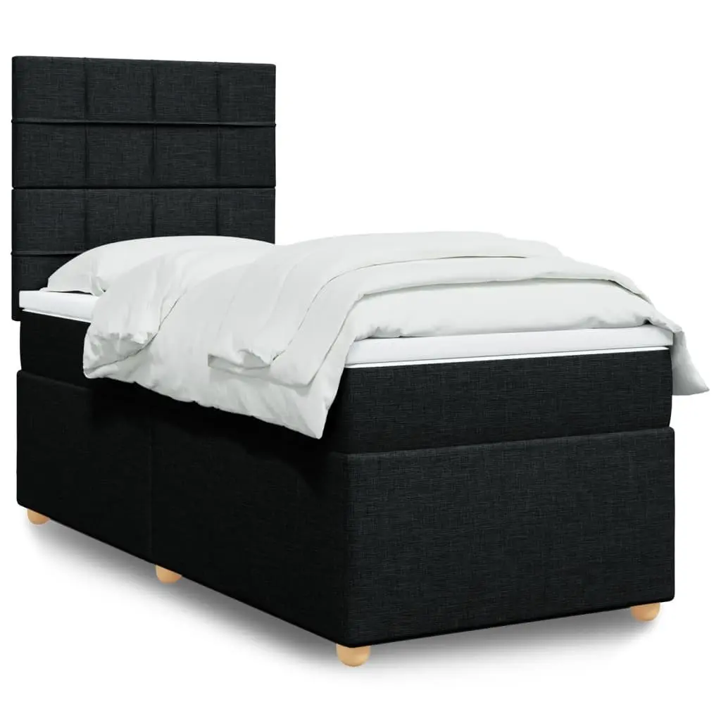 Box Spring Bed King Single Black with Adjustable Headboard and Pocket Spring Mattress