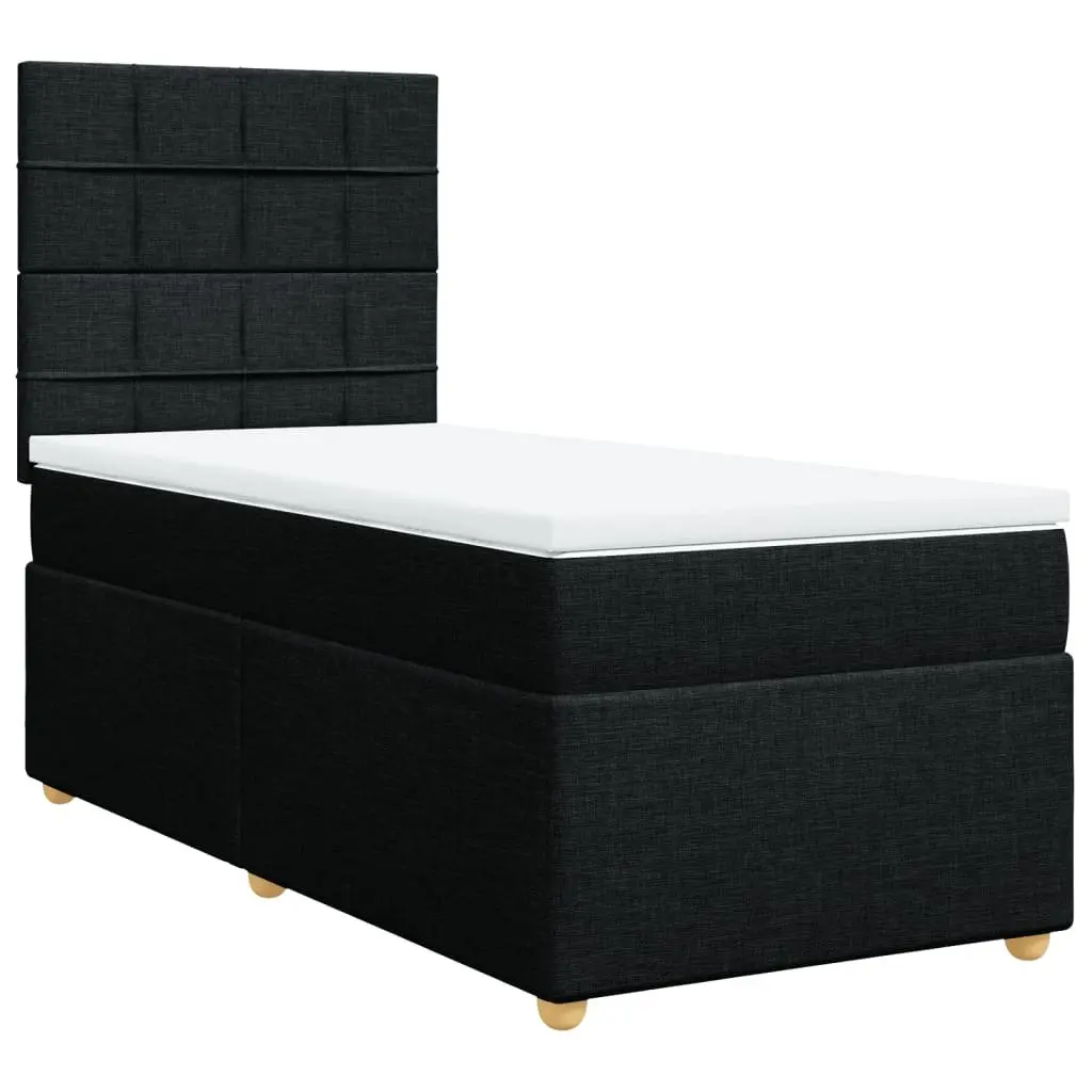 Box Spring Bed King Single Black with Adjustable Headboard and Pocket Spring Mattress