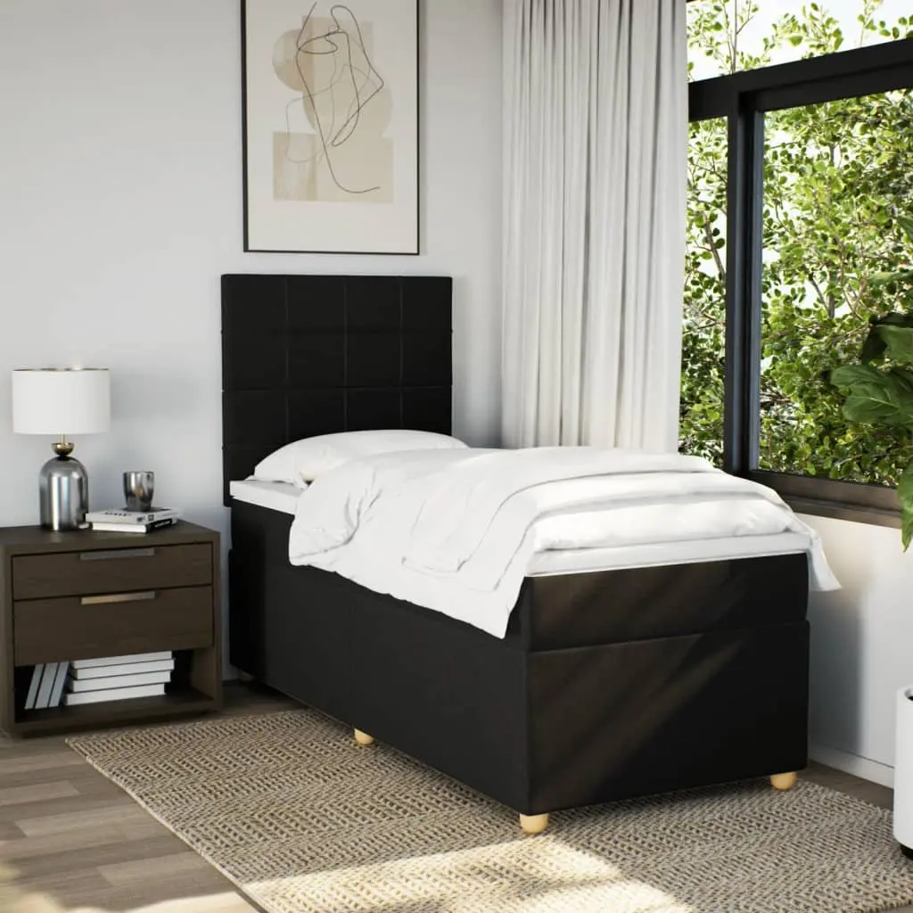 Box Spring Bed King Single Black with Adjustable Headboard and Pocket Spring Mattress