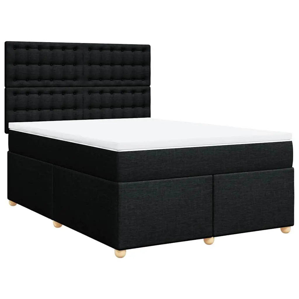 Double Bed Frame with Pocket Spring Mattress Adjustable Headboard Black