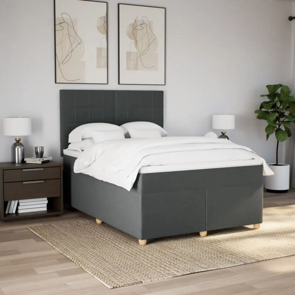 Queen Box Spring Bed with Pocket Mattress Grey Fabric Adjustable Headboard