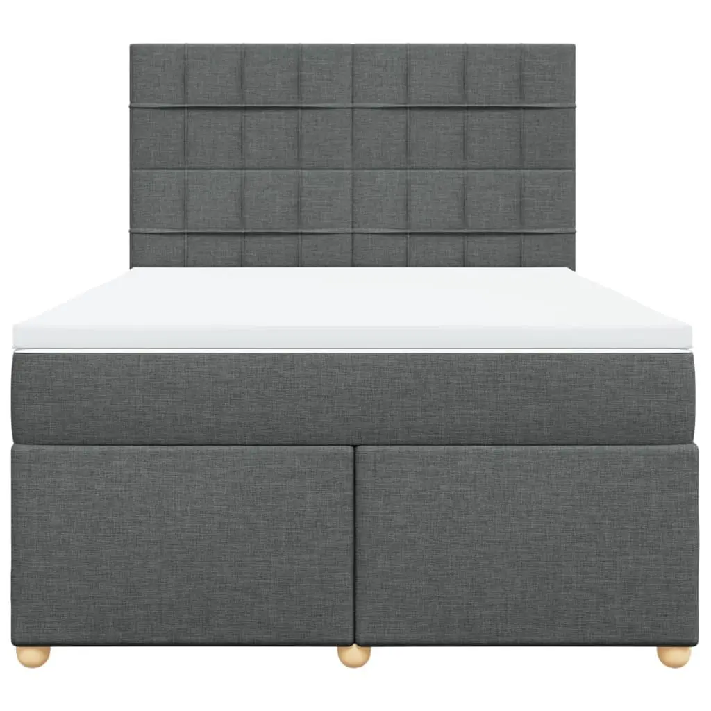 Queen Box Spring Bed with Pocket Mattress Grey Fabric Adjustable Headboard