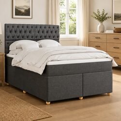 Queen Box Spring Bed with Pocket Mattress Height Adjustable Headboard Grey