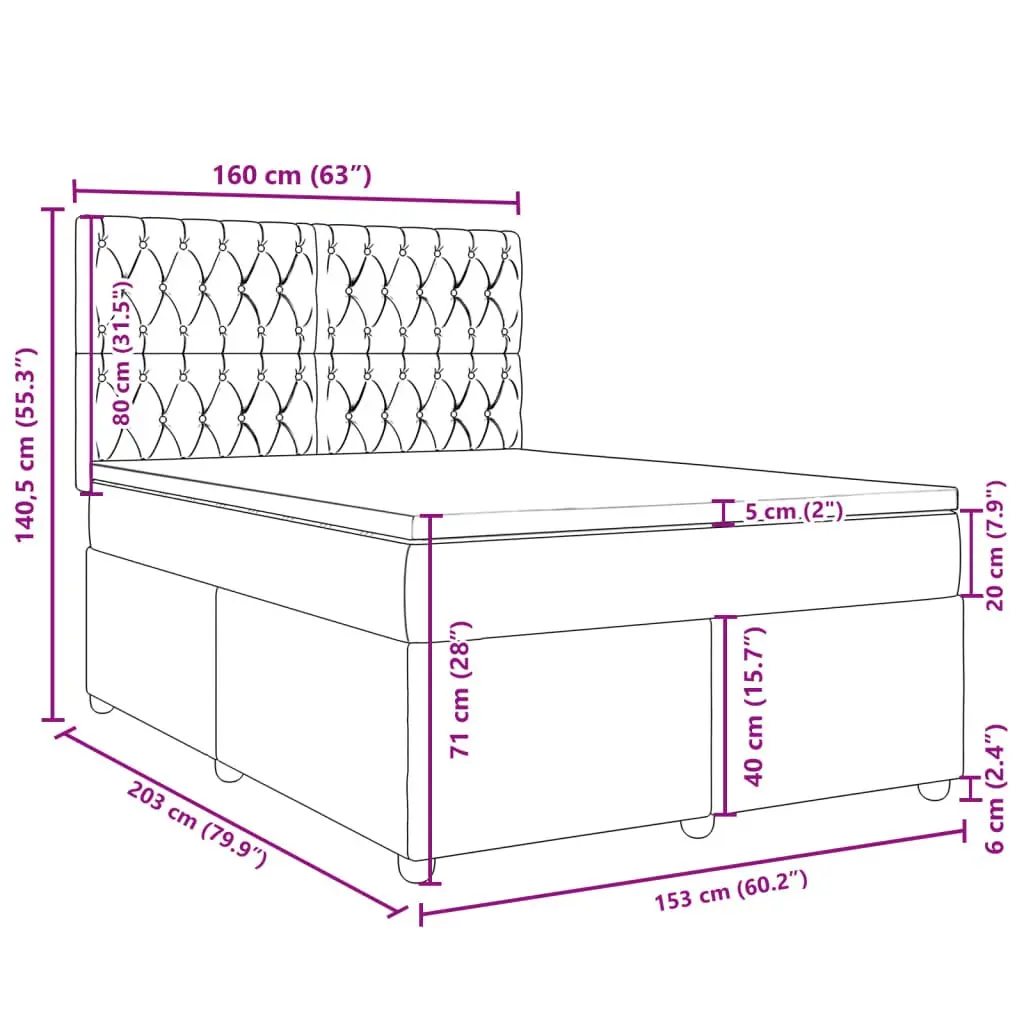 Queen Box Spring Bed Frame with Mattress Topper Dark Grey Fabric