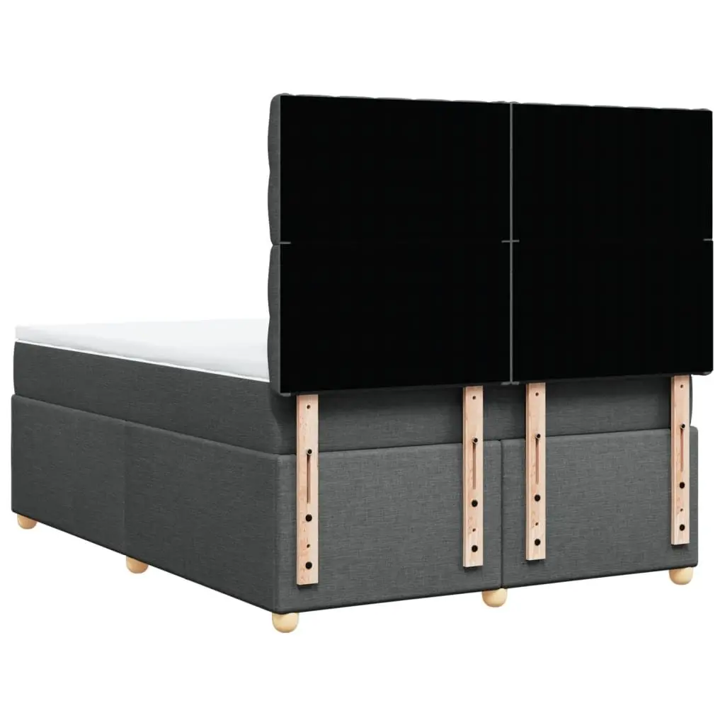Queen Box Spring Bed Frame with Mattress Topper Dark Grey Fabric