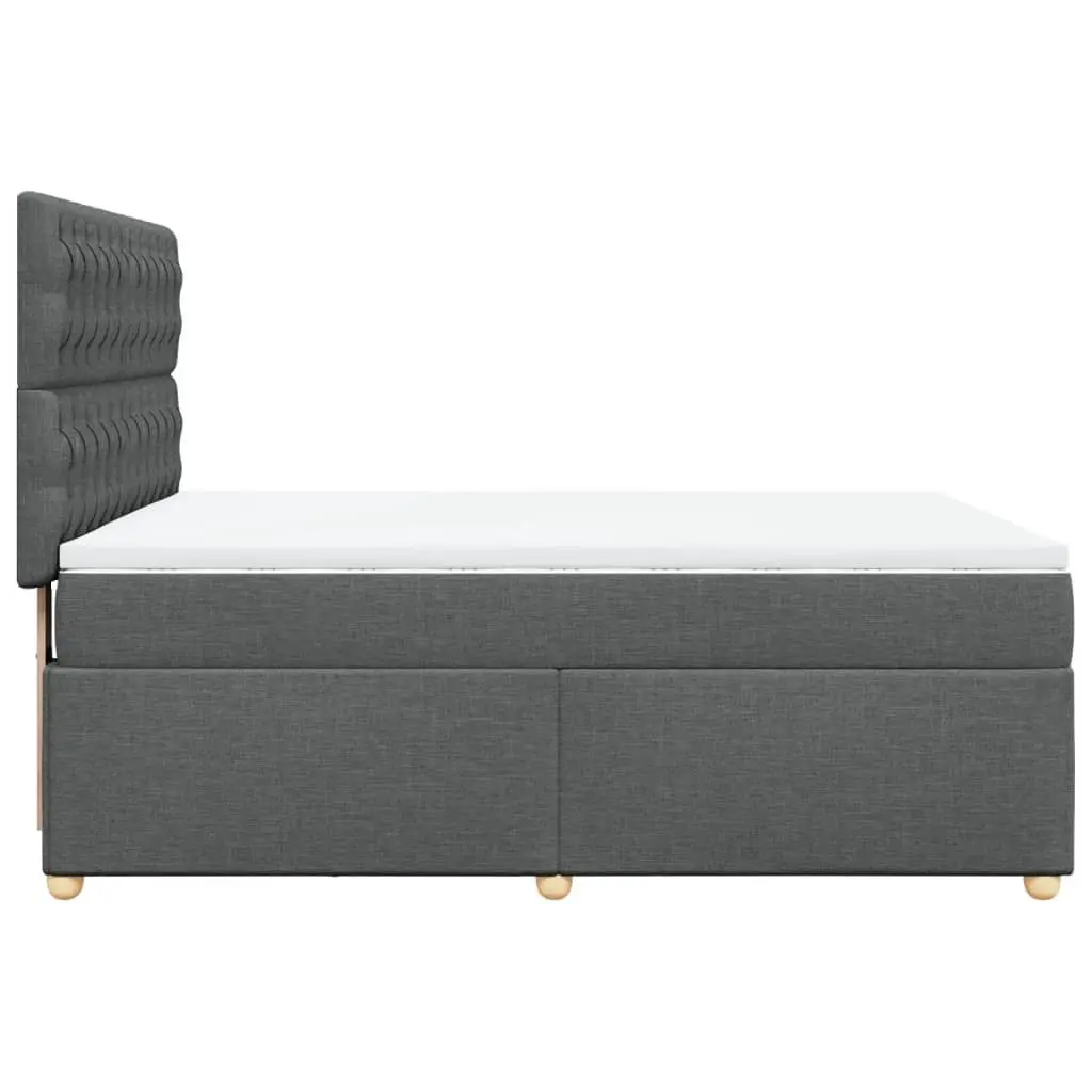 Queen Box Spring Bed Frame with Mattress Topper Dark Grey Fabric