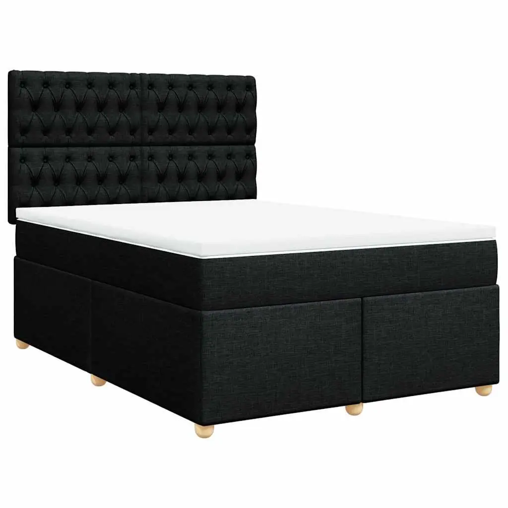 Queen Box Spring Bed with Pocket Mattress Height-Adjustable Headboard Black
