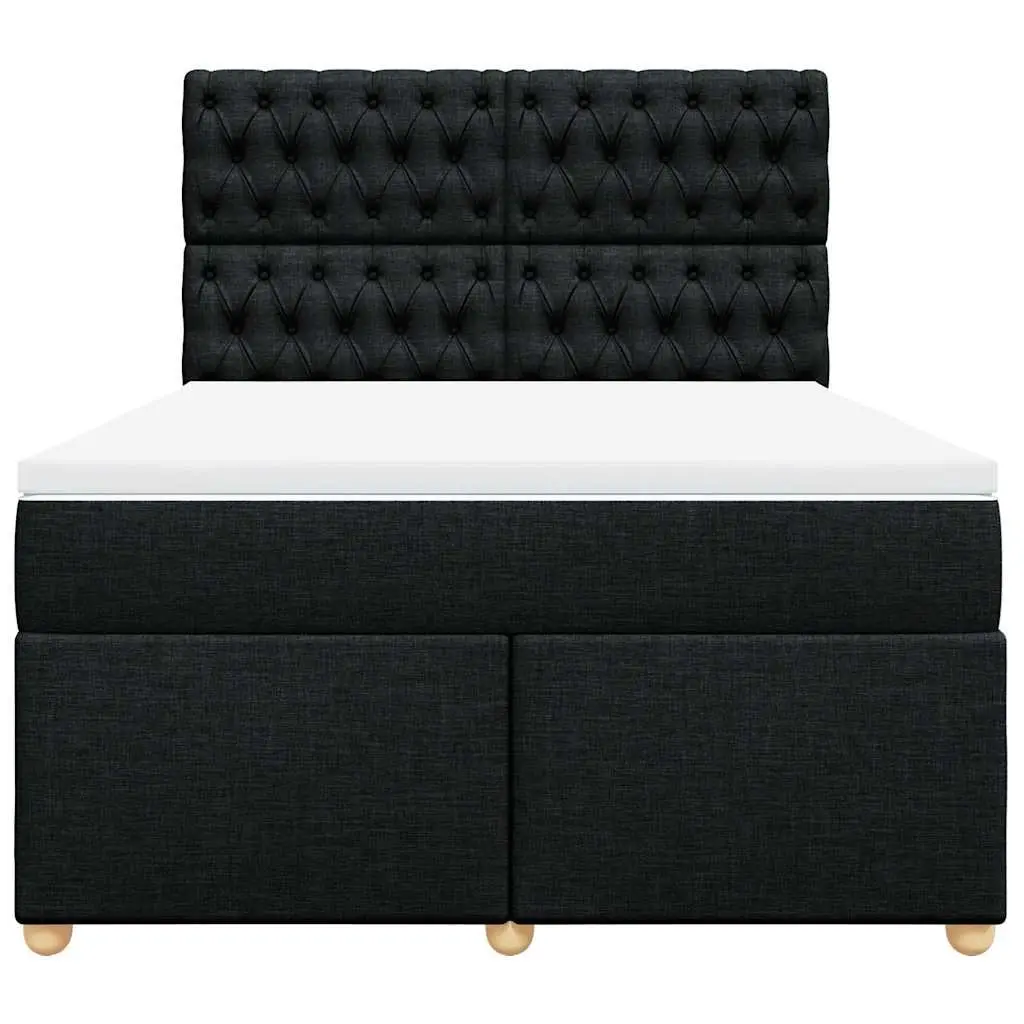 Queen Box Spring Bed with Pocket Mattress Height-Adjustable Headboard Black