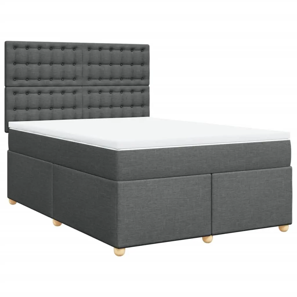 Queen Box Spring Bed Mattress Dark Grey Fabric
