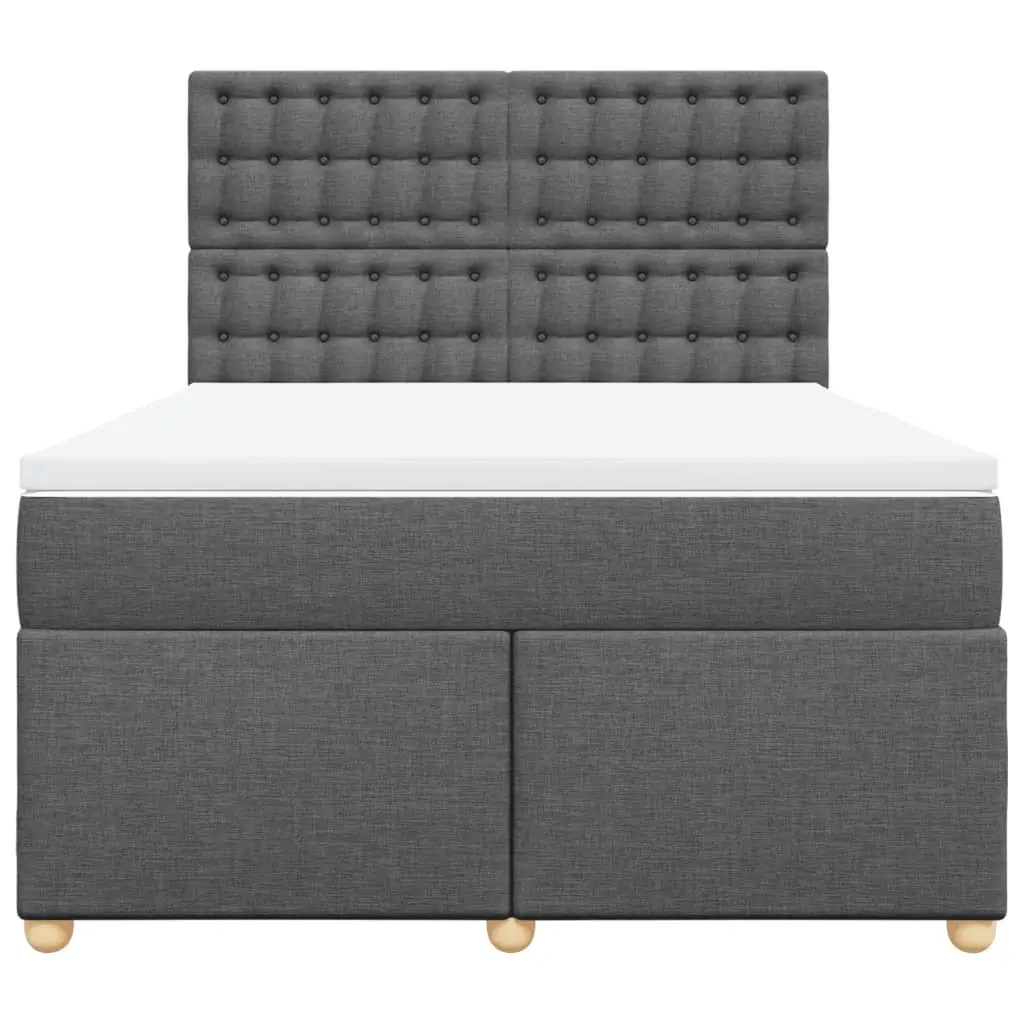 Queen Box Spring Bed Mattress Dark Grey Fabric