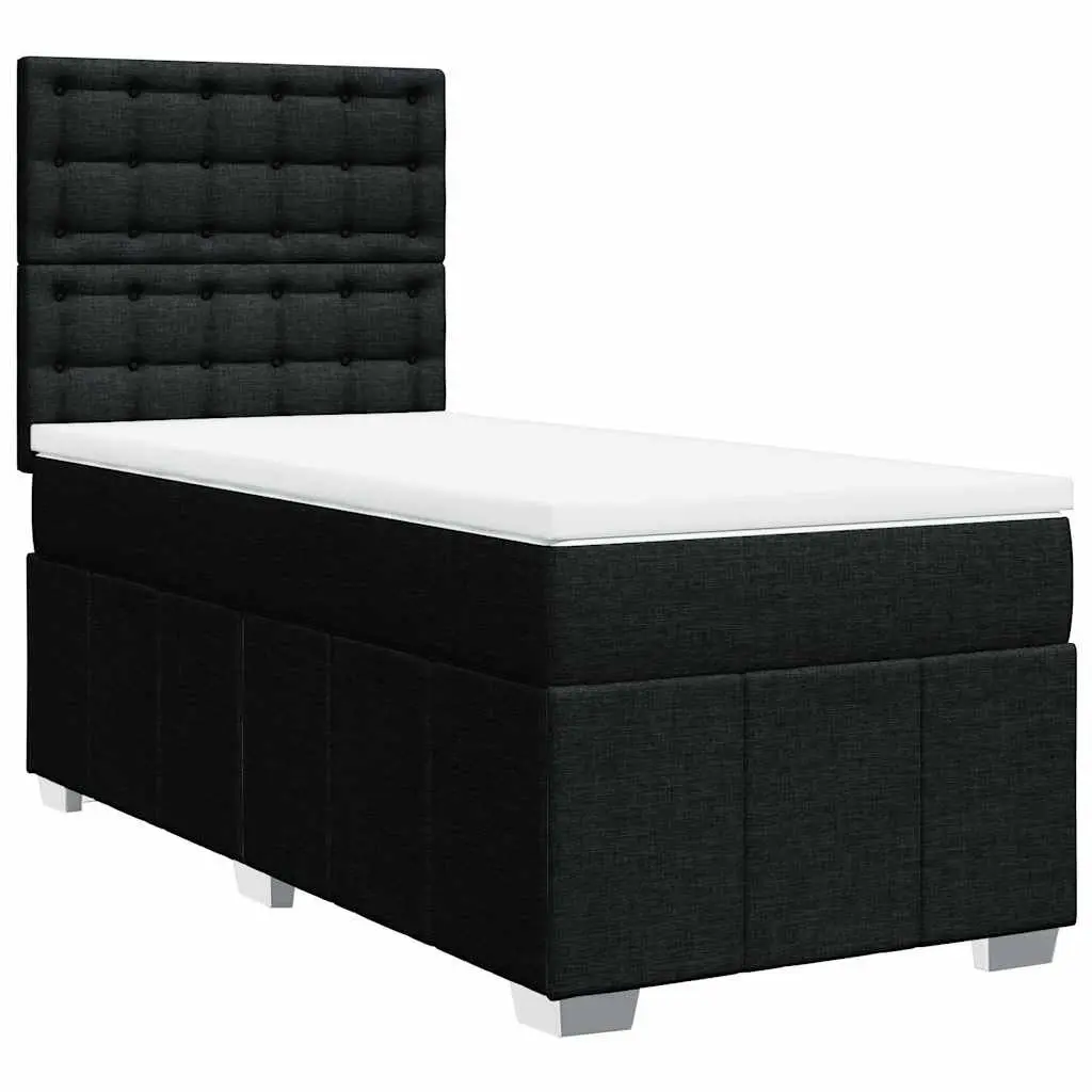 King Single Box Spring Bed Pocket Mattress Height-Adjustable Headboard Black