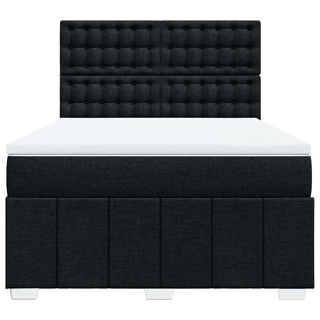 Double Box Spring Bed Pocket Mattress Adjustable Headboard Black Fabric