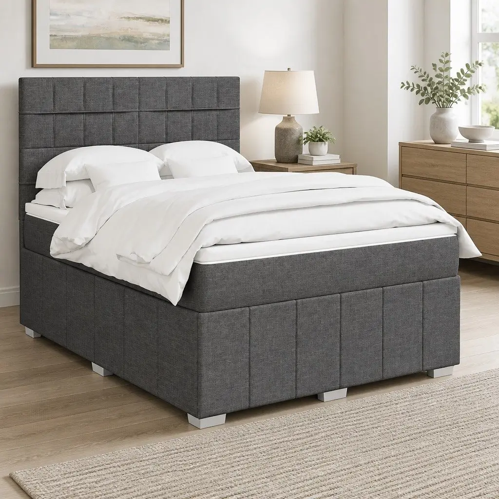 Queen Pocket Sprung Mattress Bed Adjustable Height Grey Fabric
