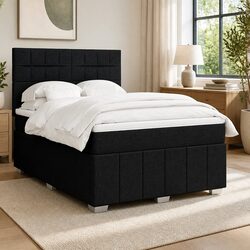 Queen Box Spring Bed with Pocket Spring Mattress Black Fabric Headboard
