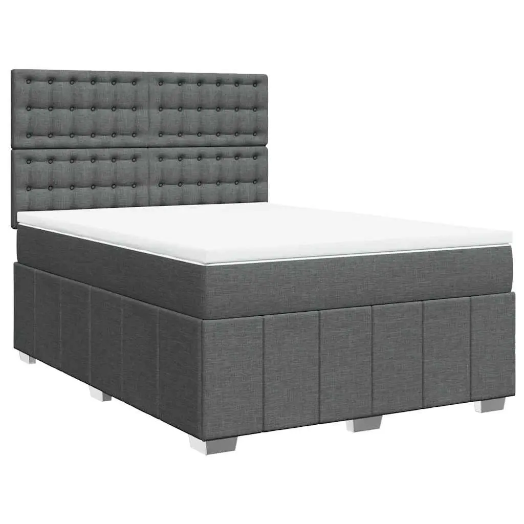 Queen Box Spring Bed with Pocket Sprung Mattress Grey Fabric Adjustable