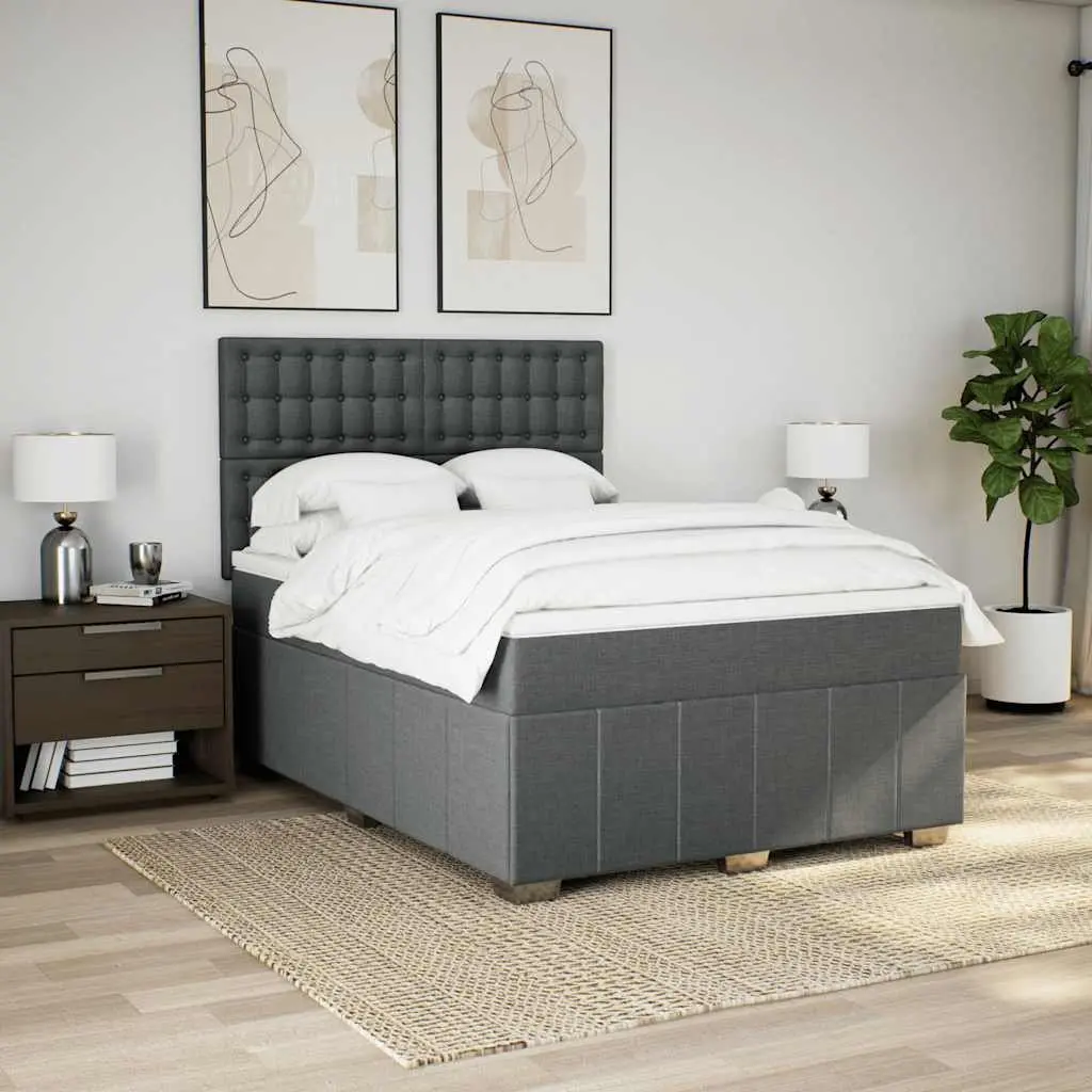 Queen Box Spring Bed with Pocket Sprung Mattress Grey Fabric Adjustable