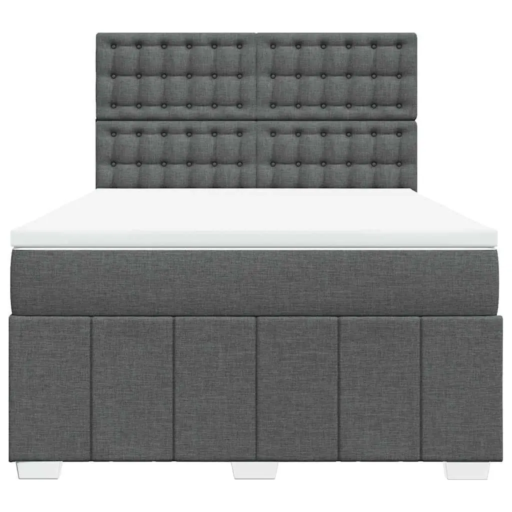 Queen Box Spring Bed with Pocket Sprung Mattress Grey Fabric Adjustable