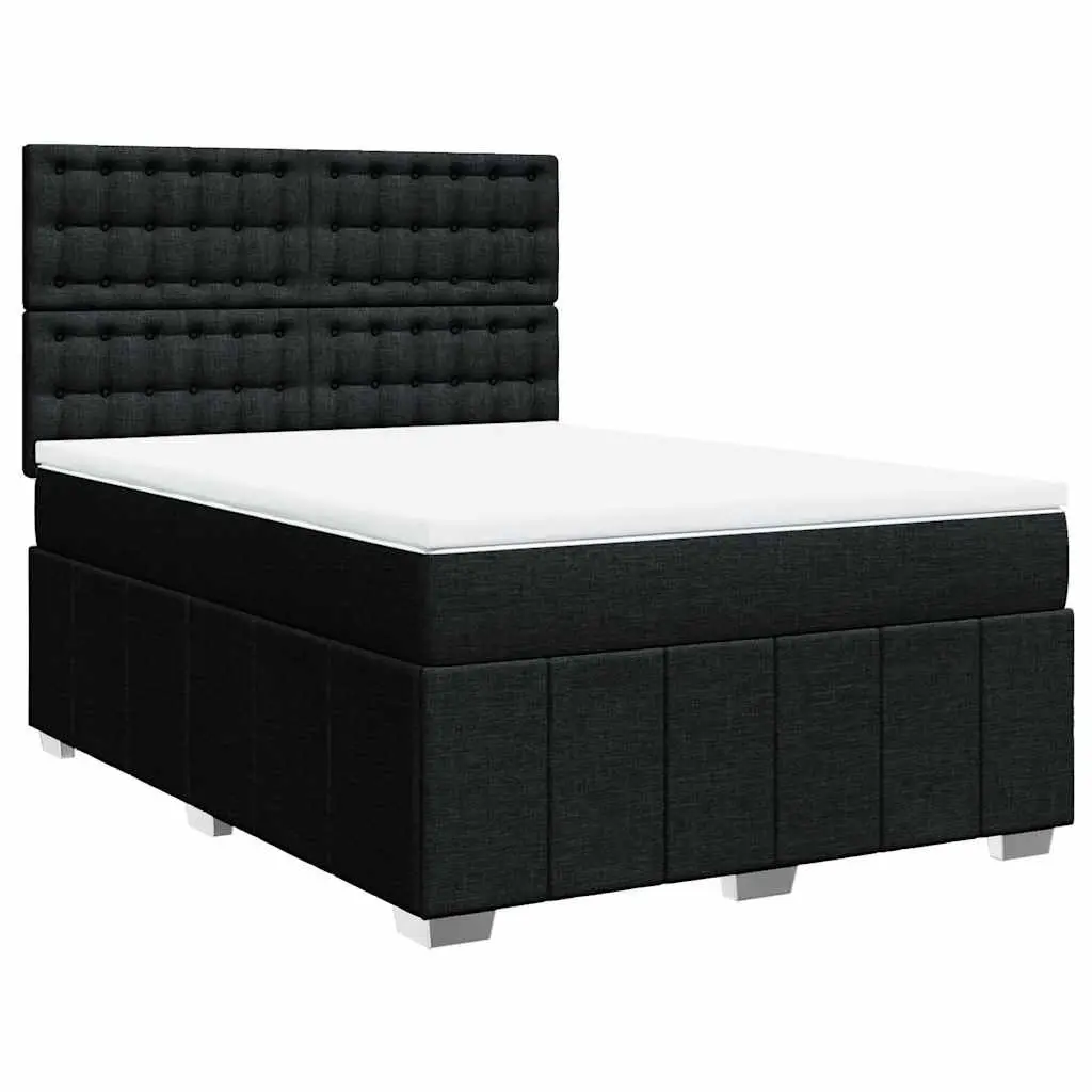 Queen Box Spring Bed with Pocket Mattress Height-Adjustable Headboard Black