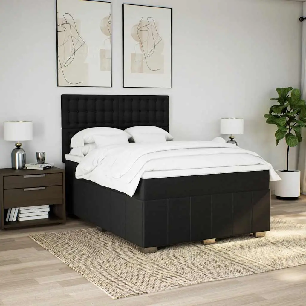Queen Box Spring Bed with Pocket Mattress Height-Adjustable Headboard Black