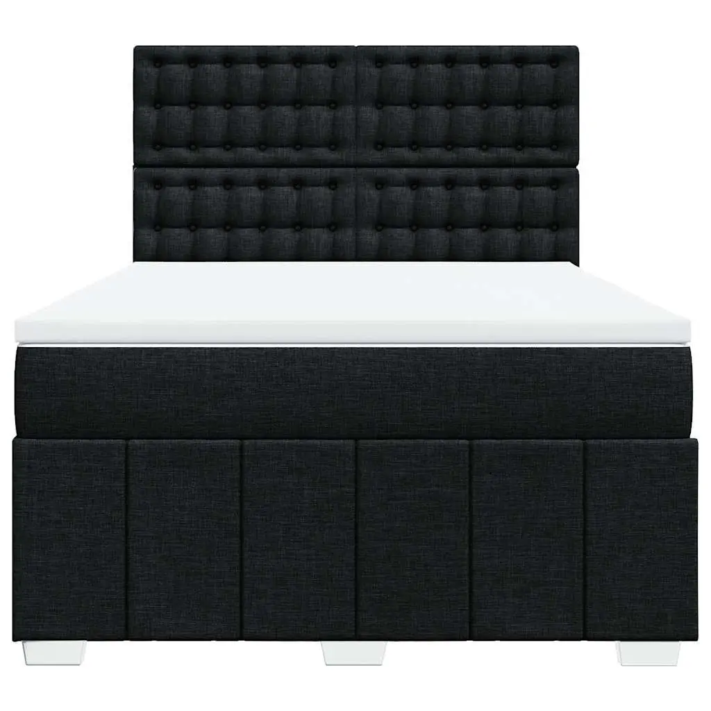 Queen Box Spring Bed with Pocket Mattress Height-Adjustable Headboard Black