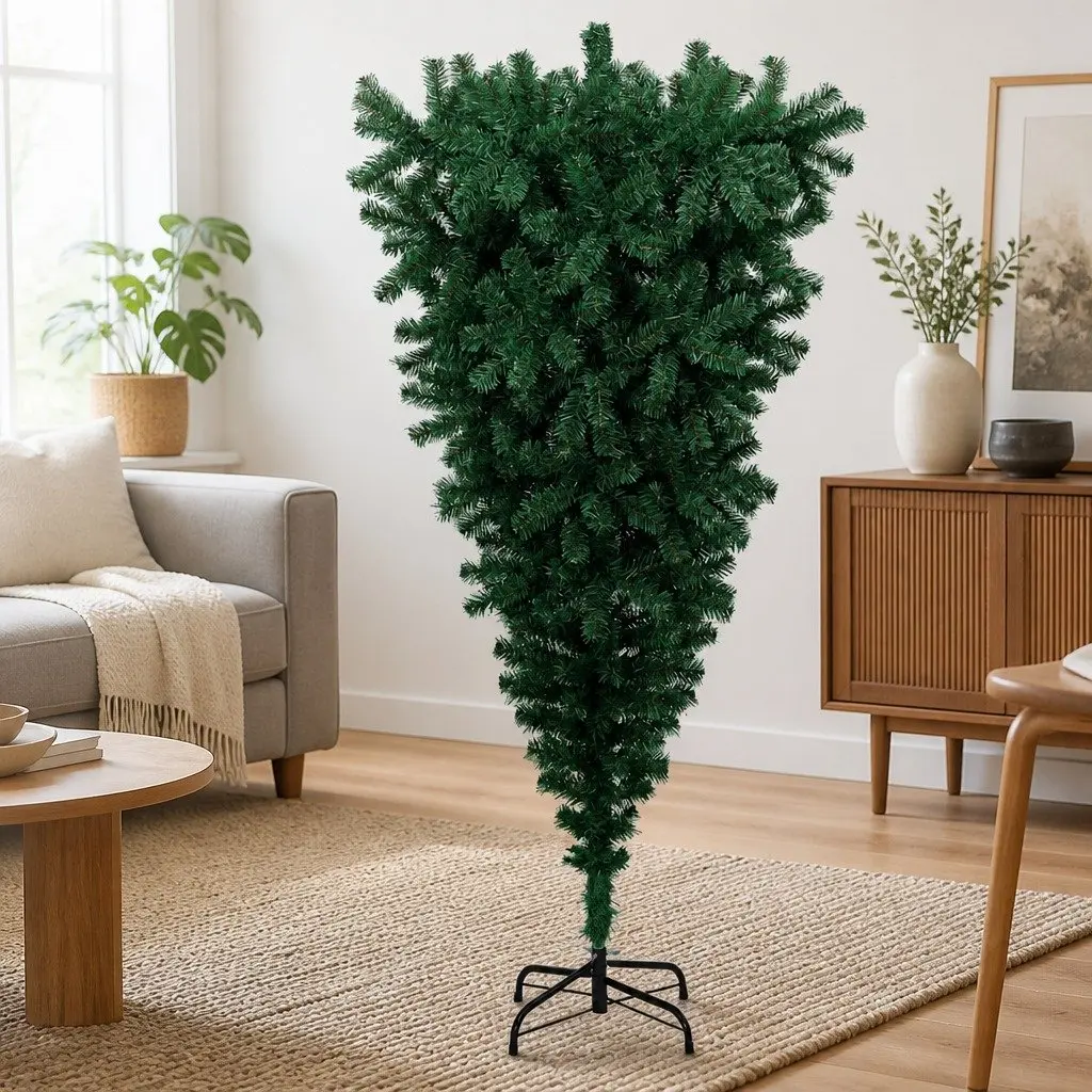 Upside-Down Artificial Christmas Tree Green 210cm Holiday Decoration