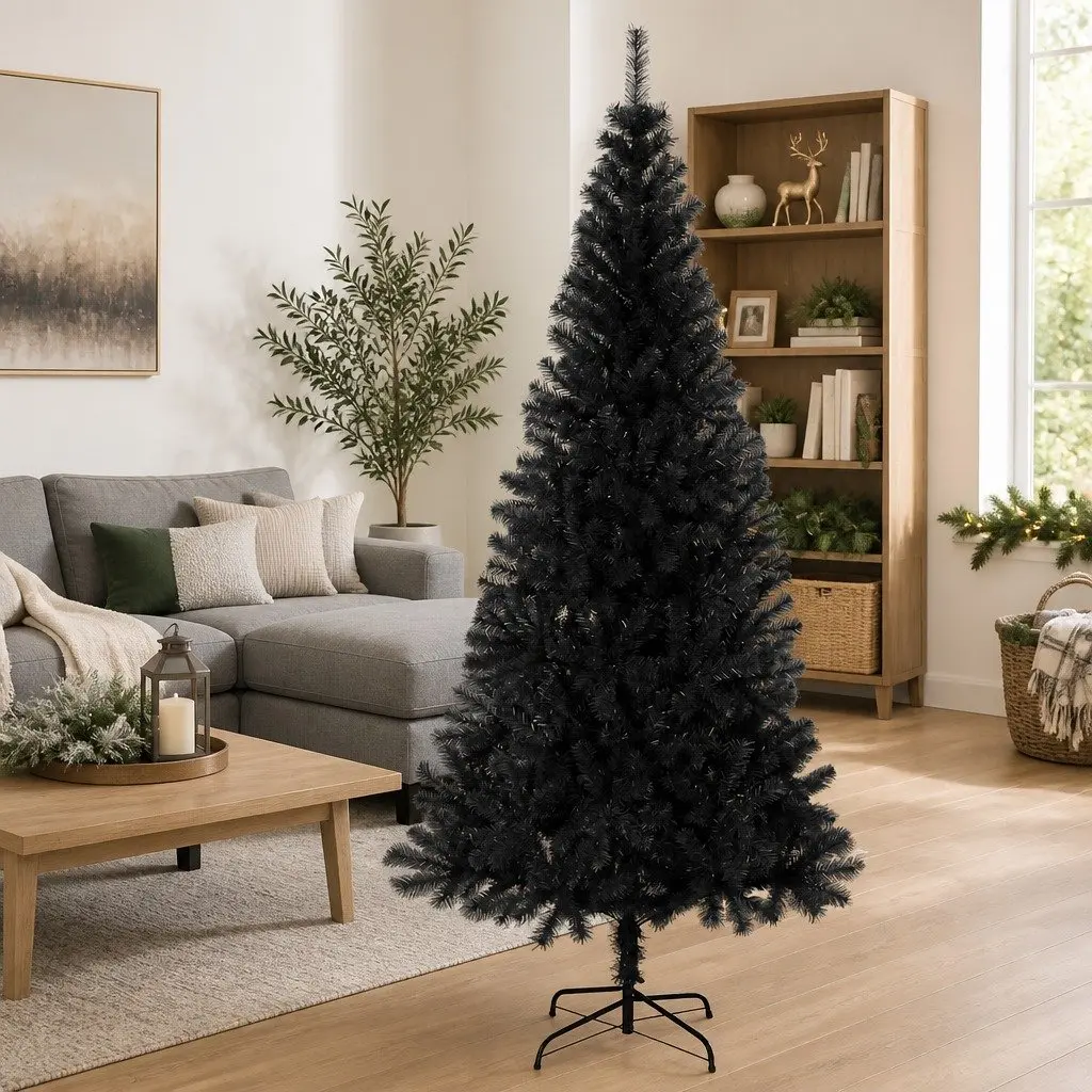 Black PVC Artificial Christmas Tree 240cm Holiday Decoration Indoor and Outdoor Use