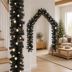 Practical 10m Black Christmas Garland with LED Lights