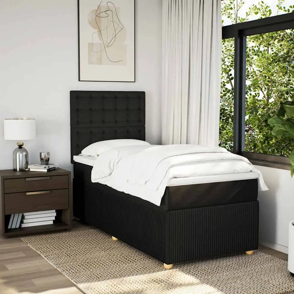 Box Spring Bed King Single Pocket Spring Mattress Black Fabric Adjustable Headboard