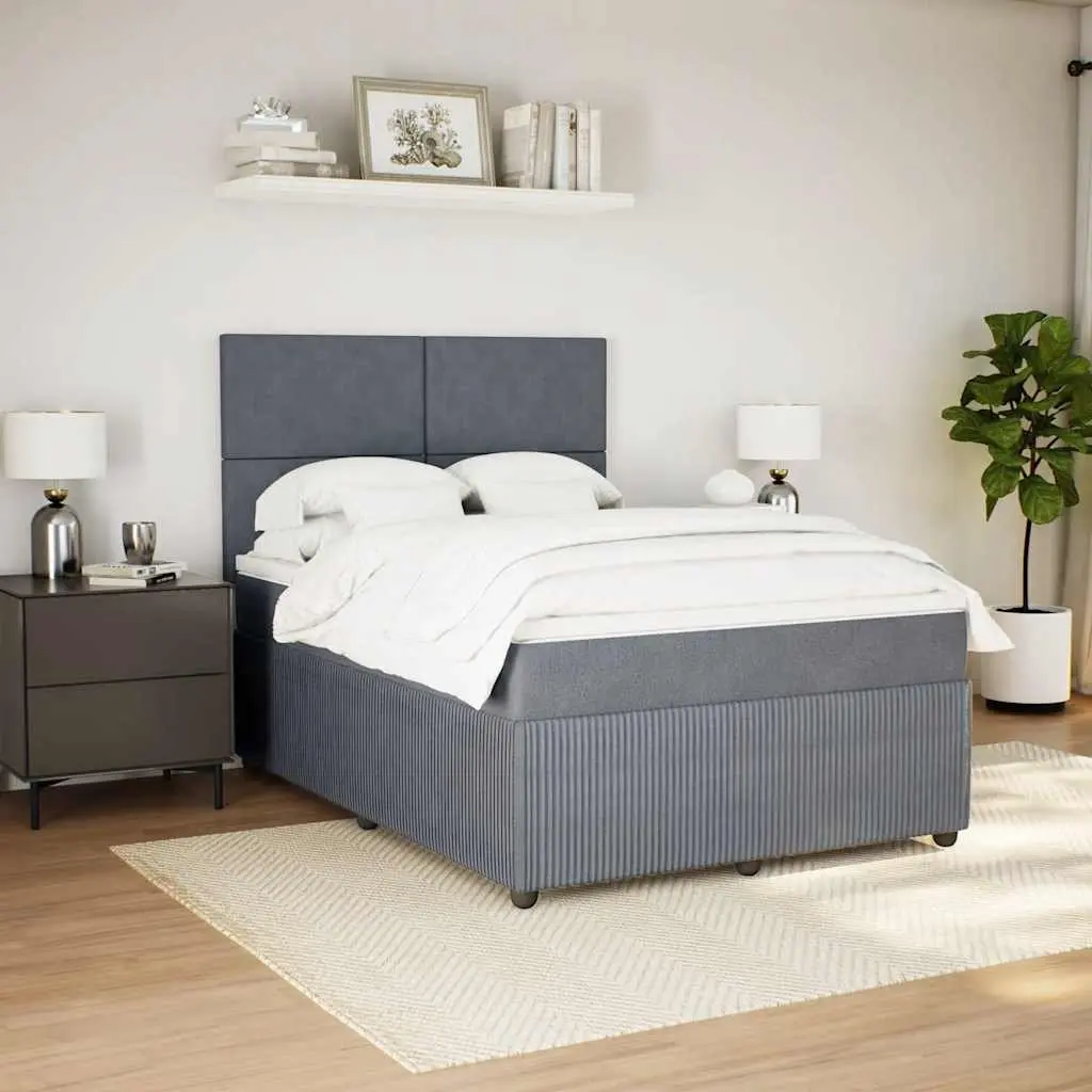 Double Box Spring Bed with Pocket Mattress Height-Adjustable Headboard Grey