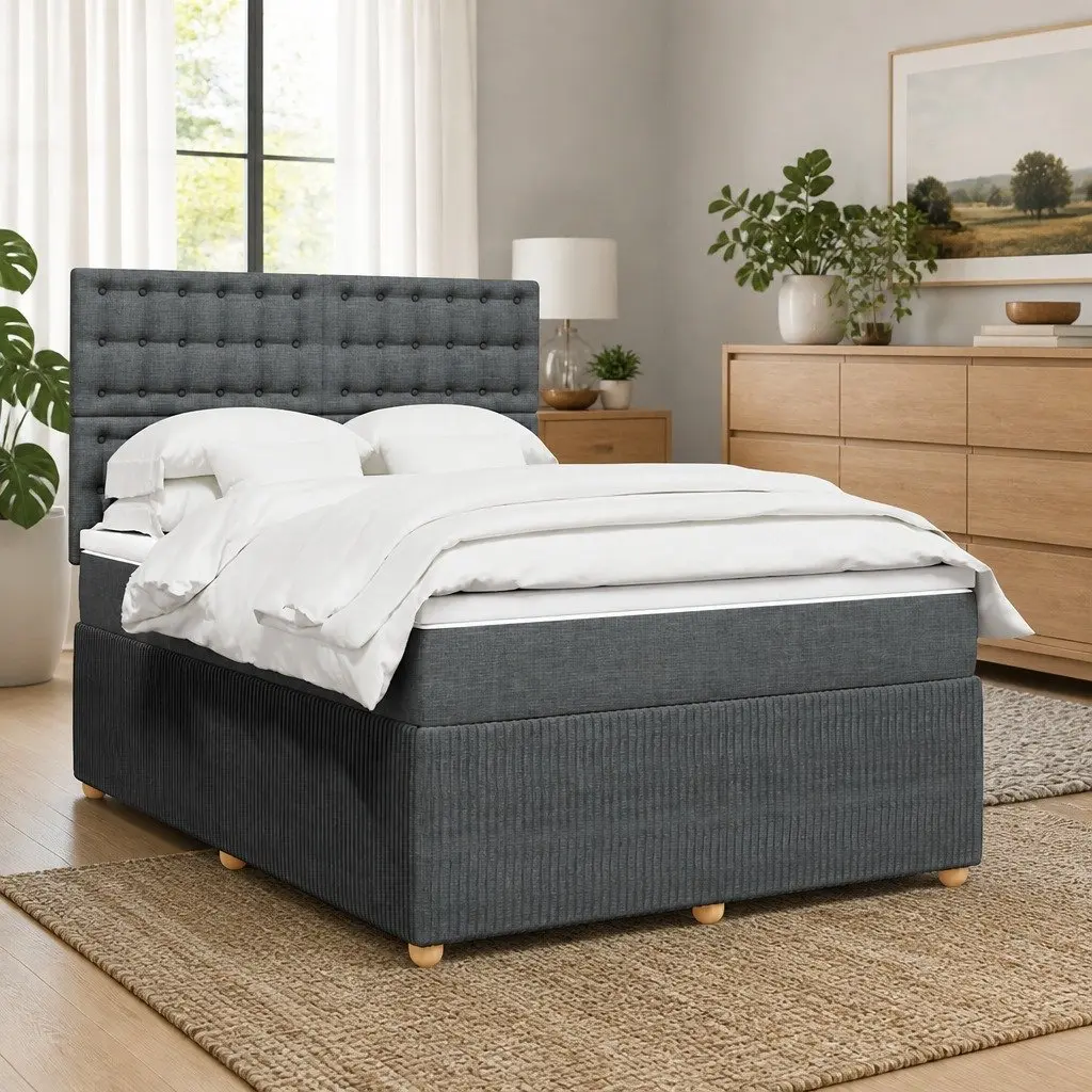 Double Box Spring Bed with Height-Adjustable Headboard
