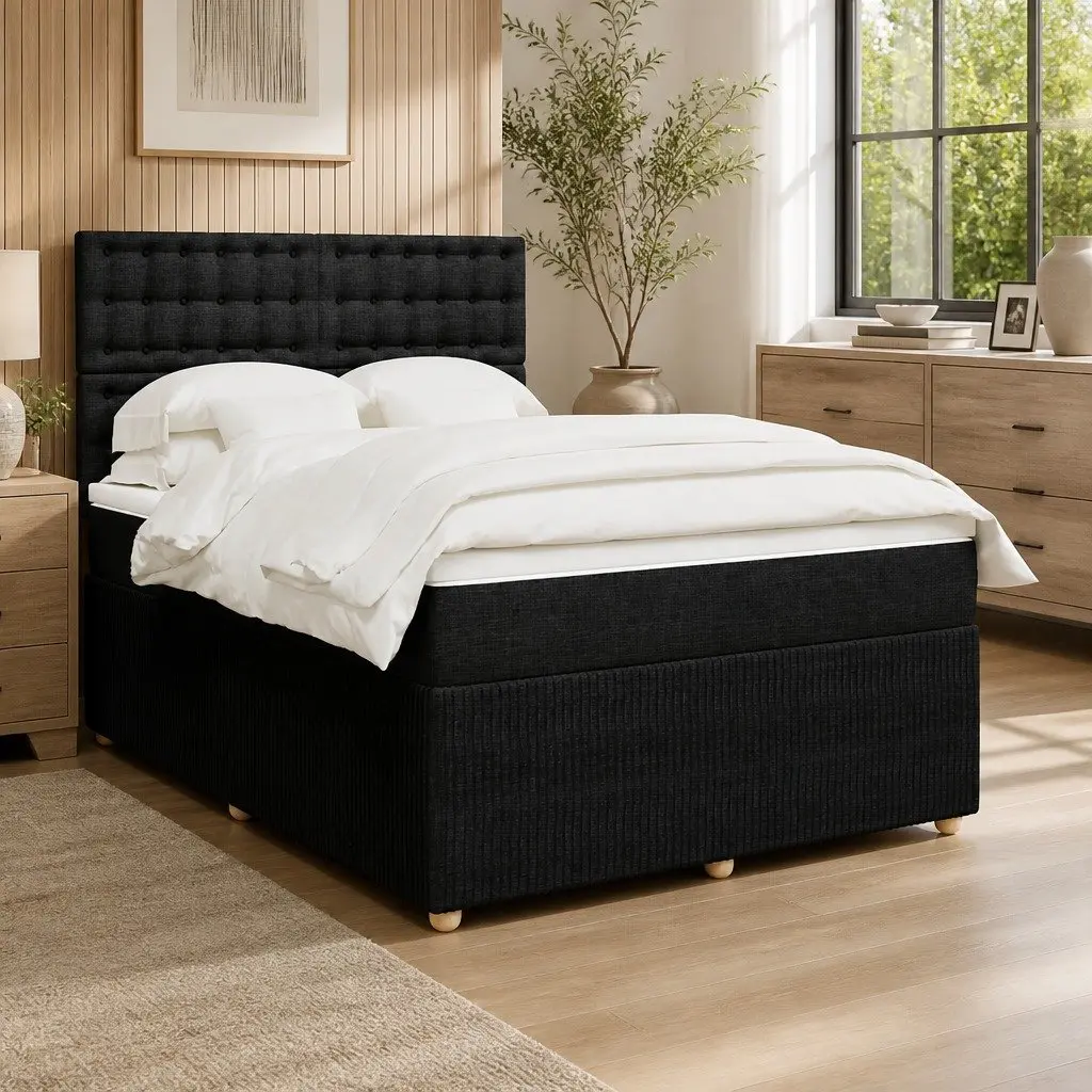 Box Spring Bed Pocket Mattress Height Adjustable Headboard Black