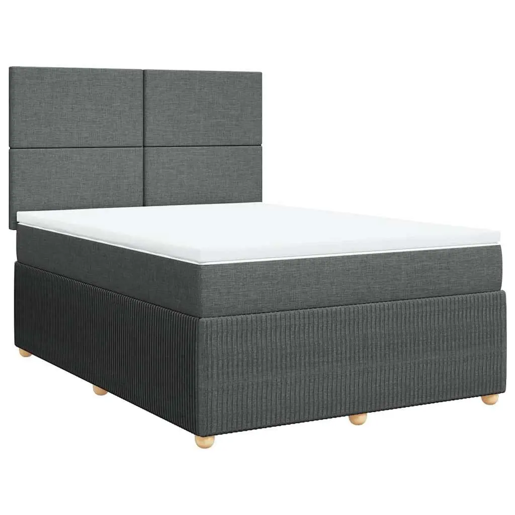 Queen Box Spring Bed Pocket Spring Mattress Adjustable Headboard Grey Fabric