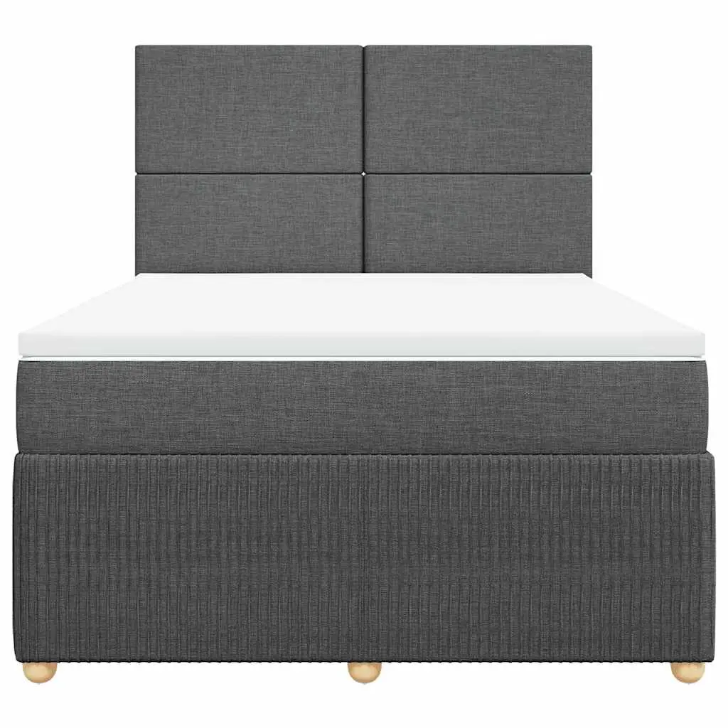 Queen Box Spring Bed Pocket Spring Mattress Adjustable Headboard Grey Fabric
