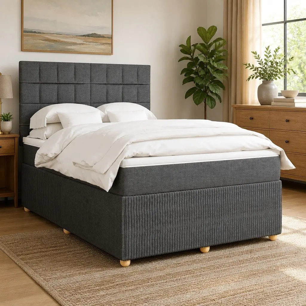 Pocket Spring Mattress Bed with Height Adjustable Headboard Queen Dark Grey