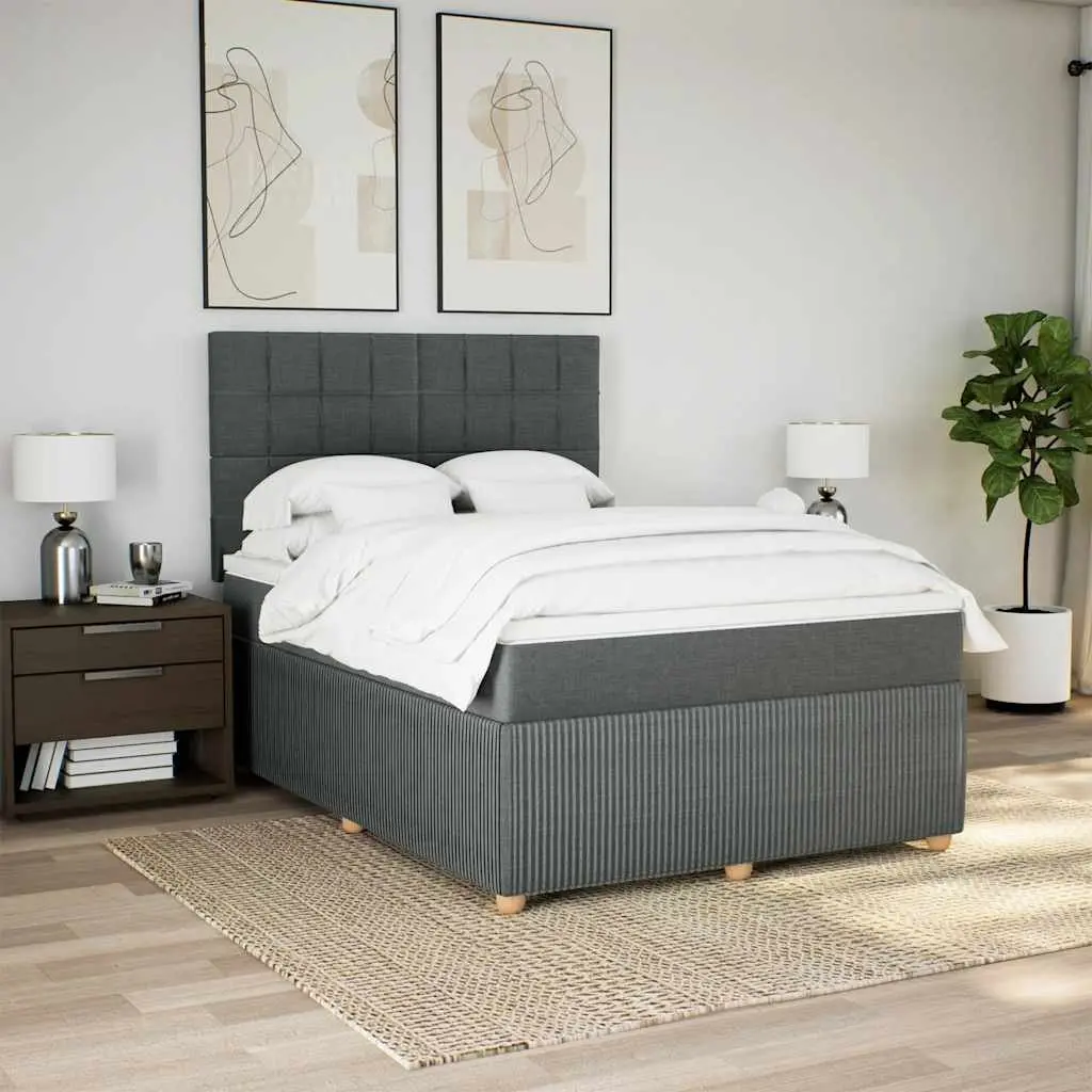 Pocket Spring Mattress Bed with Height Adjustable Headboard Queen Dark Grey