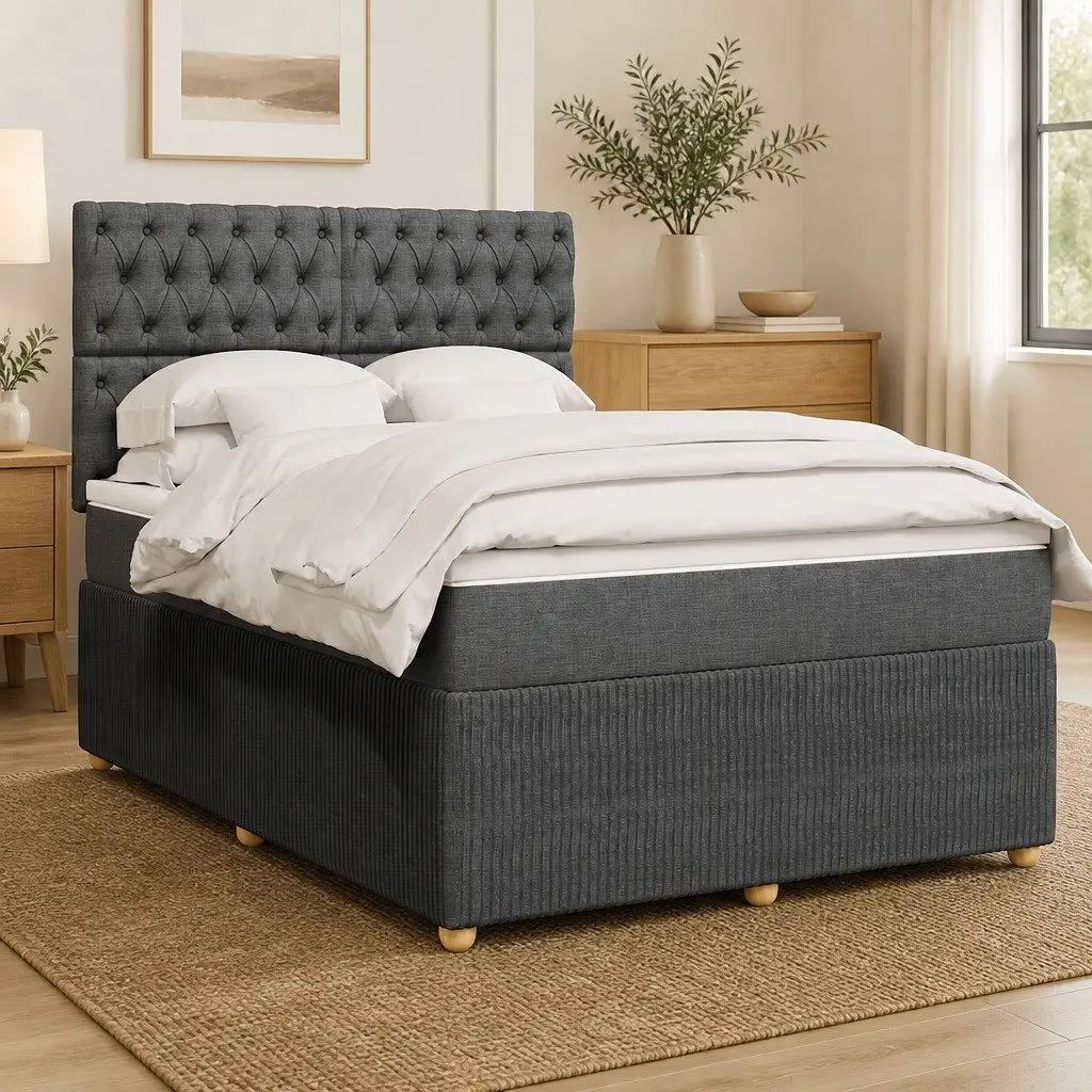 Queen Bed with Pocket Spring Mattress Adjustable Headboard Grey