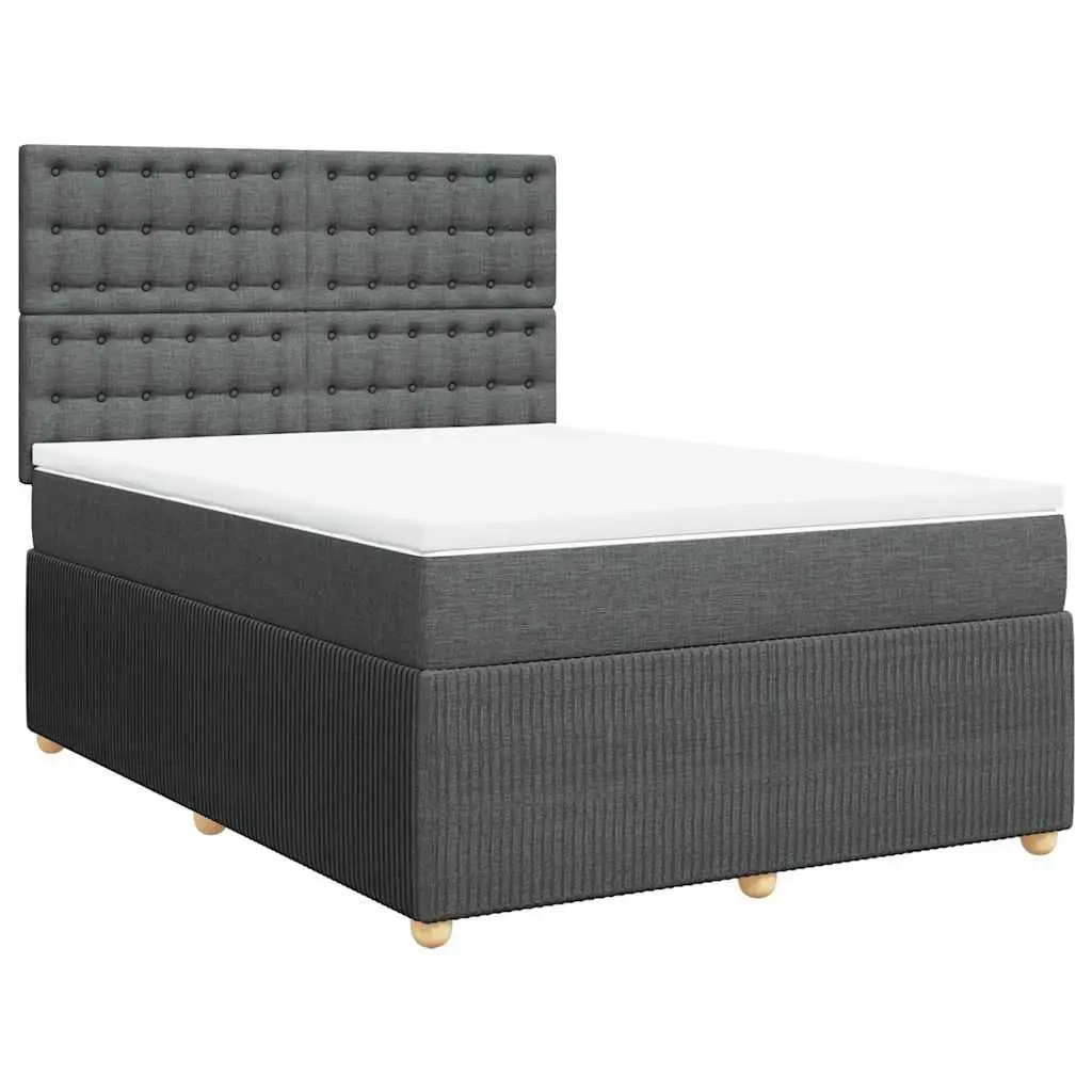 Queen Box Spring Bed Adjustable Headboard Pocket Spring Mattress Grey Fabric