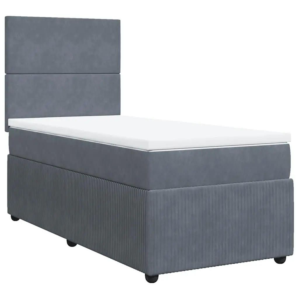 Box Spring Bed with Pocket Spring Mattress King Single Grey Velvet Headboard