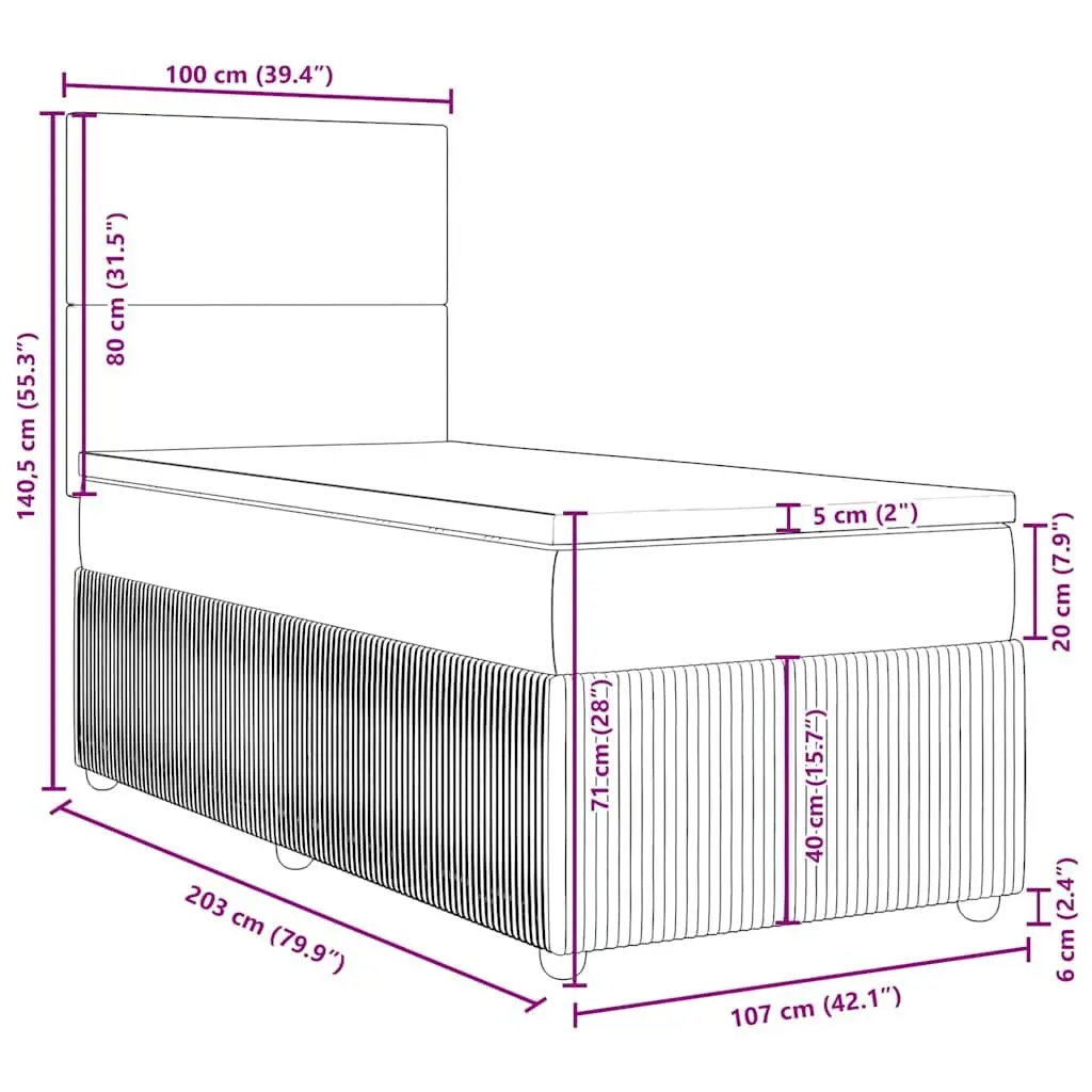 Box Spring Bed with Pocket Spring Mattress King Single Grey Velvet Headboard