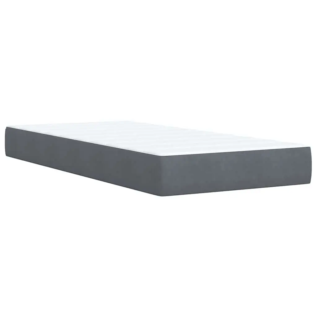 Box Spring Bed with Pocket Spring Mattress King Single Grey Velvet Headboard