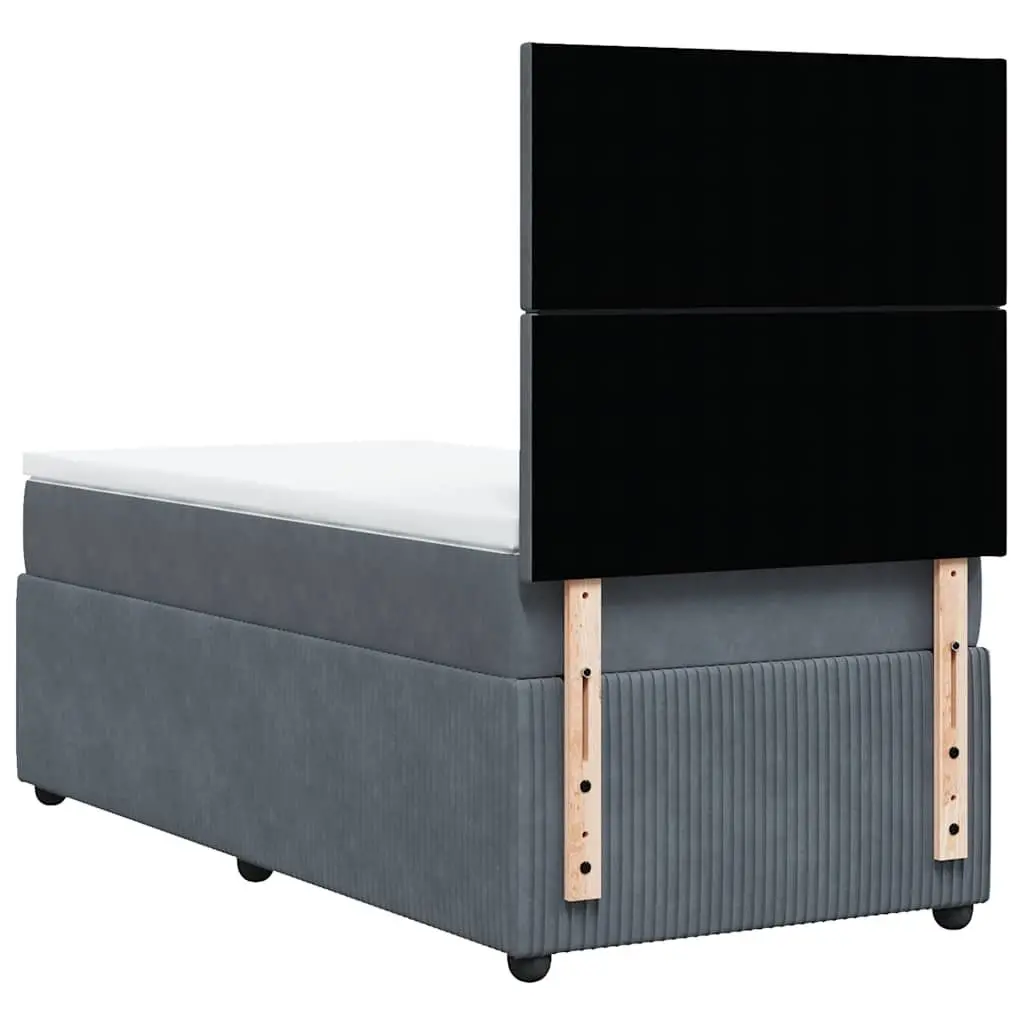 Box Spring Bed with Pocket Spring Mattress King Single Grey Velvet Headboard