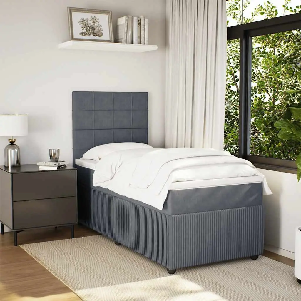 Pocket Spring Mattress Box Spring Bed Grey Velvet King Single with Adjustable Headboard