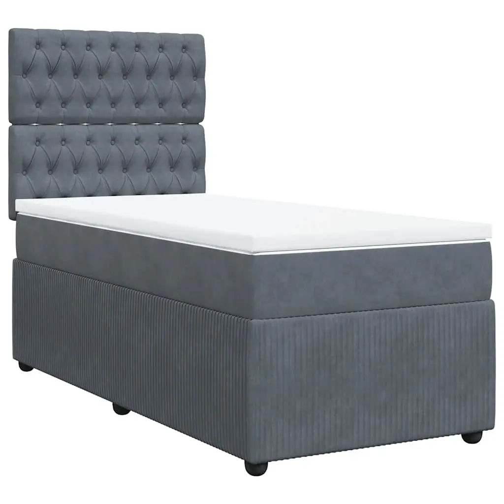 King Single Bed with Adjustable Headboard Pocket Spring Mattress Grey Velvet Upholstered Frame