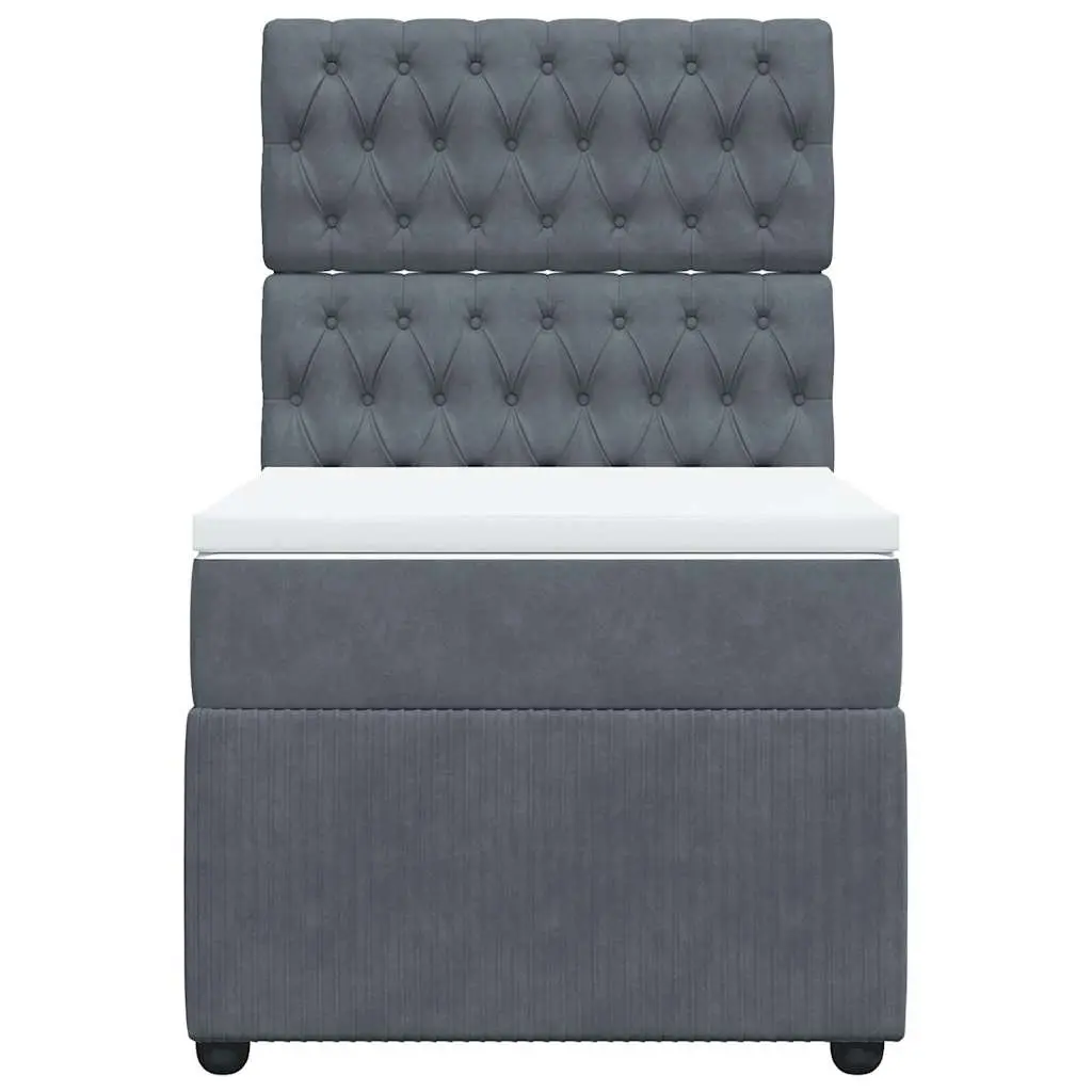 King Single Bed with Adjustable Headboard Pocket Spring Mattress Grey Velvet Upholstered Frame